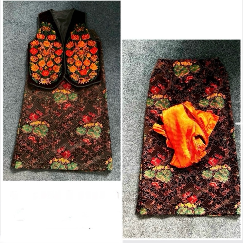 Vintage  Floral Brocade Tapestry Pencil Maxi Skirt – Red, Gold by April Cornell - Picture 14 of 16